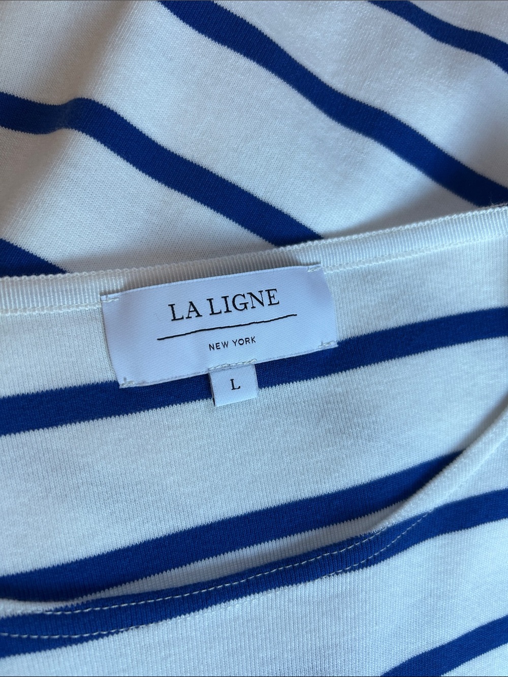 La Ligne Long Sleeve Breton Tee, Cobalt Blue/Ivory, Size Large - Picture 8 of 10